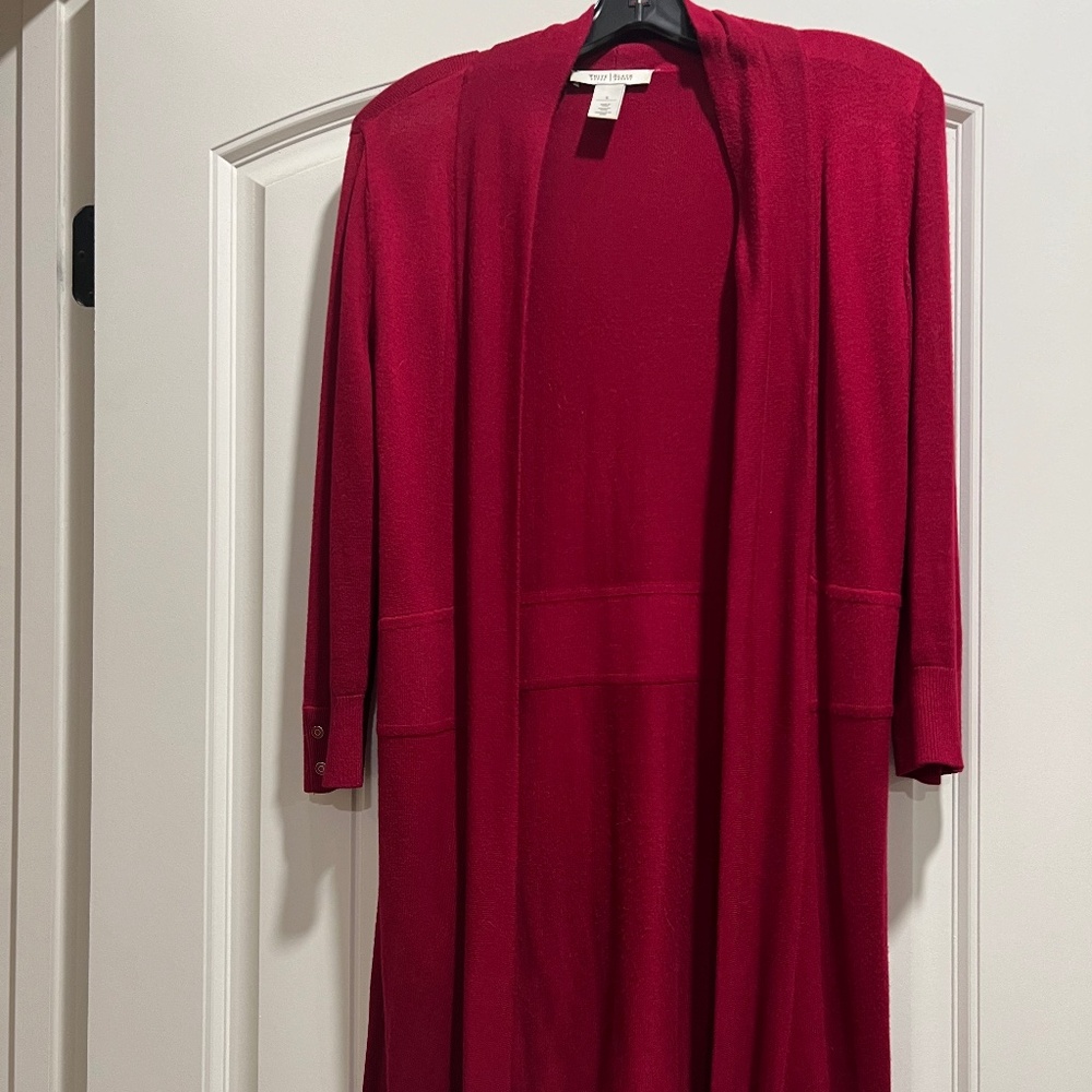 WHBM long red cardigan